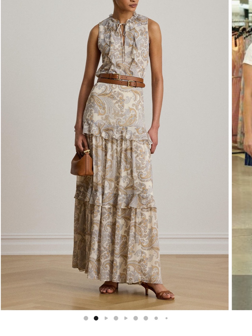 Ralph Lauren Cream and Tan Paisley Tiered Maxi Skirt and matching top set